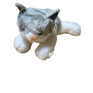 Burton‎ + Burton Tabby Cat Gray White Stuffed Plush Orange Nose Lying